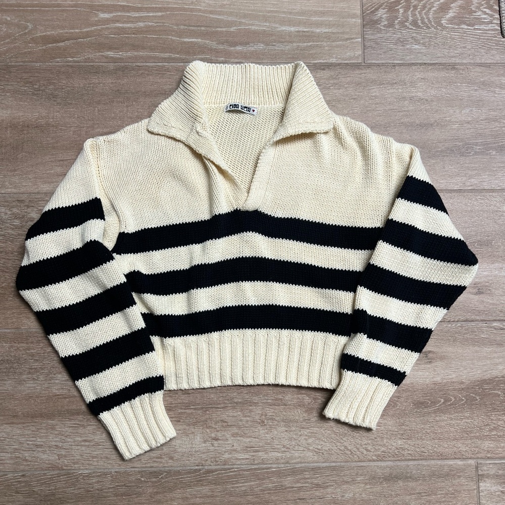 Ciao Lucia Venezia Polo Sweater in Ivory/Black